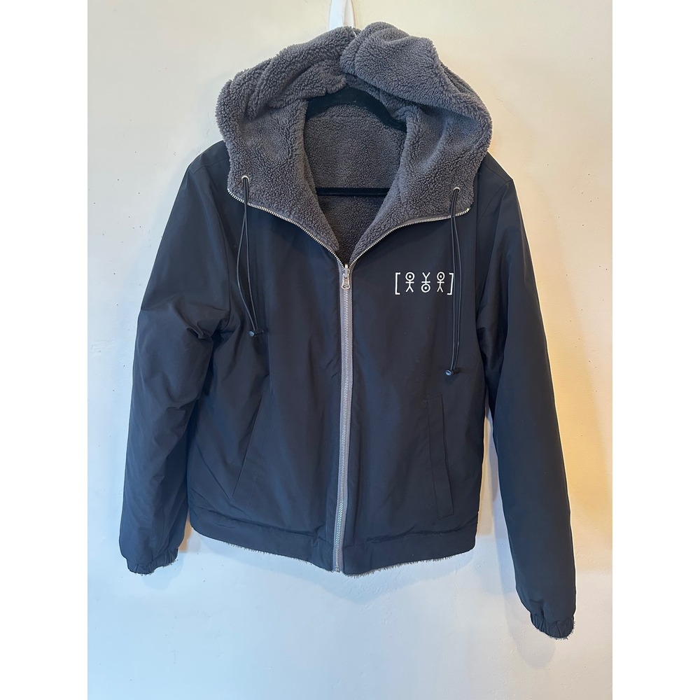 Galen Cason Reversible Sherpa Fleece Jacket Black Grey Two Tone Unisex Small